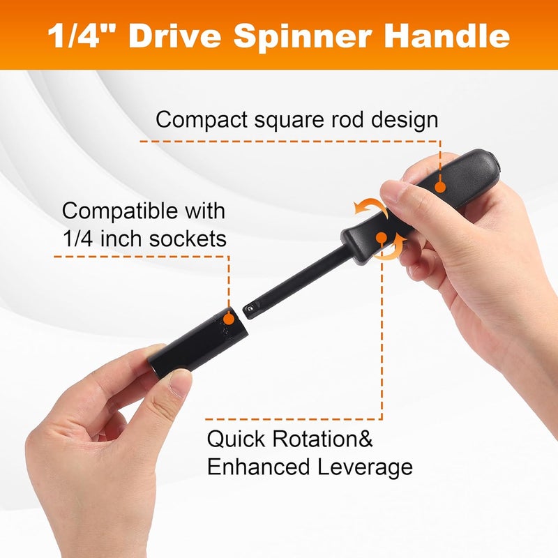 Reniteco 16-Piece 1/4" Drive Socket Set, Metric (4mm-15mm), Deep Sockets, 72-Tooth Ratchet Wrench, Drive Spinner Handle, 6 Point Design, Cr-V - Image 4
